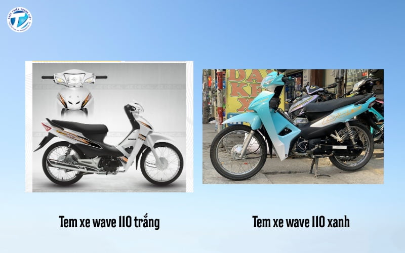 Mẫu tem xe wave 110 màu trắng và xanh